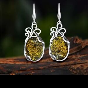 Amber Vintage  Stainless Steel  Silver  Earrings